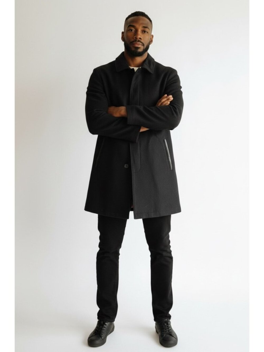 Venezzi Mens Black Wool Blend Jacket Fine Outerwear Button-Up Coat